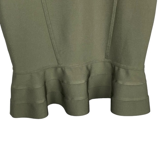 BEBE BUSTIER BODYCON OLIVE GREEN STRETCH MERMAID HEM MIDI DRESS - Picture 10 of 14